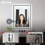 24x36 LED Bathroom Mirrors for Wall -Black Aluminum Framed (Front and Backlit), Anti-Fog Vanity Mirror with Lights,Stepless Dimmable Lighted, 3 Colors Smart Mirror(Horizontal/Vertical)
