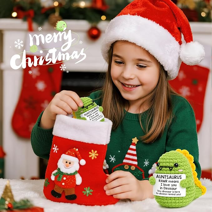 OCCdesign Mini Christmas Aunt Gifts from Niece Nephew RAWR I Love You Auntie Best Aunt Ever Gifts Cute Handmade Crochet Dinosaur for Christmas Thanksgiving Day Birthday Gift for Auntie Aunty to be