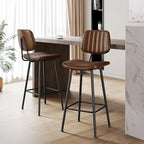 29-Inch Leather Bar Stools Set of 3, Counter Height Barstools with High Backrest，Bar Chairs for Kitchen Island with Heavy Duty Metal Legs, Dark Brown
