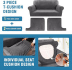 H.VERSAILTEX Sofa Cover 3 Piece T Cushion Loveseat Slipcovers Thick Velvet Couch Cover Stretch T Cushion Sofa Covers for 2 Cushion Couch with 2 Individual T Cushion Covers Washable, Grey
