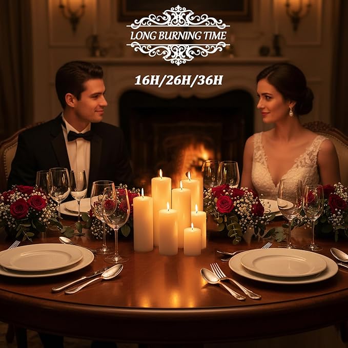 18 Pcs White Pillar Candles Bulk Set，2x3 2x4 2x6 Inch - 12 Each Size，Hurricane Candles，Dripless Unscented Smokeless，Gives You a Better Atmosphere When Organizing an Event Party.