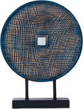 Unique Round Coin Sculpture Decorative Objects for Shelf Home Decor Accents, Modern Abstract Tabletop Decor Items for Living Room Fireplace Mantel, Above Cabinet (Blue)
