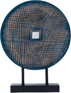 Unique Round Coin Sculpture Decorative Objects for Shelf Home Decor Accents, Modern Abstract Tabletop Decor Items for Living Room Fireplace Mantel, Above Cabinet (Blue)
