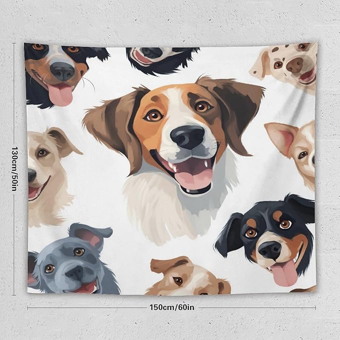 VUMIVI Cartoon Dog Tapestry Black & White Pet Dog Heads Cute Illustration Modern Creative Design Tapestry Wall Hanging for Living Room Bedroom Dorm Classroom Aesthetic Decor W60xL50in