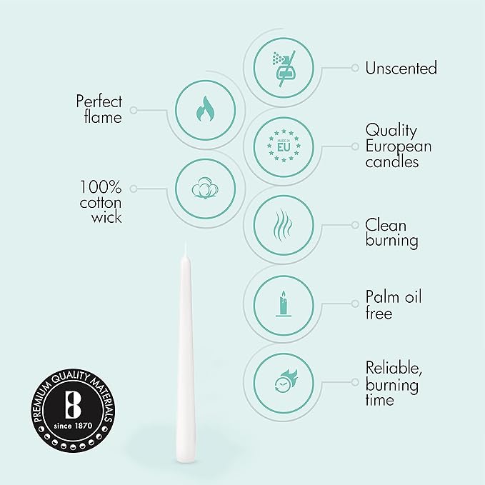 BOLSIUS White Taper Candles - 3 Packs = Total 90 Candles - 8 Hours - Premium European Quality - Consistent Smokeless Flame - Unscented Dripless Candlesticks
