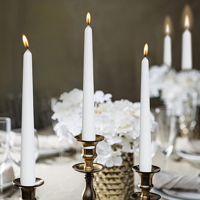 BOLSIUS Long White Taper Candles - Bulk Pack of 30 Count - 10-inch Unscented Household Candlesticks - Premium European Quality Wax - 8 Hour Long Burning Candles for Home Décor, Weddings & Parties