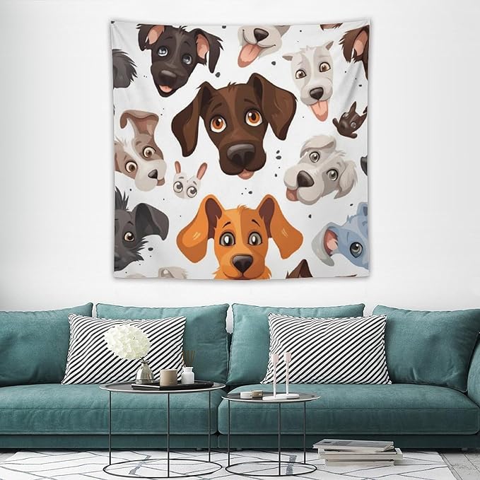 VUMIVI Cartoon Dog Head Tapestry Adorable Pets Humorous Style Abstract Art Illustration Tapestry Wall Hanging for Living Room Bedroom Dorm Classroom Aesthetic Decor W60xL60in