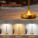Rechargeable Table Lamp Cordless - 6000mAh Battery Operated LED Table Light - Portable Touch Dimmable Outdoor Waterproof Table Lamps for Patio Restaurant Dining (Gold)