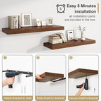 Heimlove Walnut Bathroom Shelf Floating Shelves for Over Toilet Long Wall Mounted Modern Farmhouse,48 x 12 with Invisible Brackets for Living Room, Kitchen, Bedroom