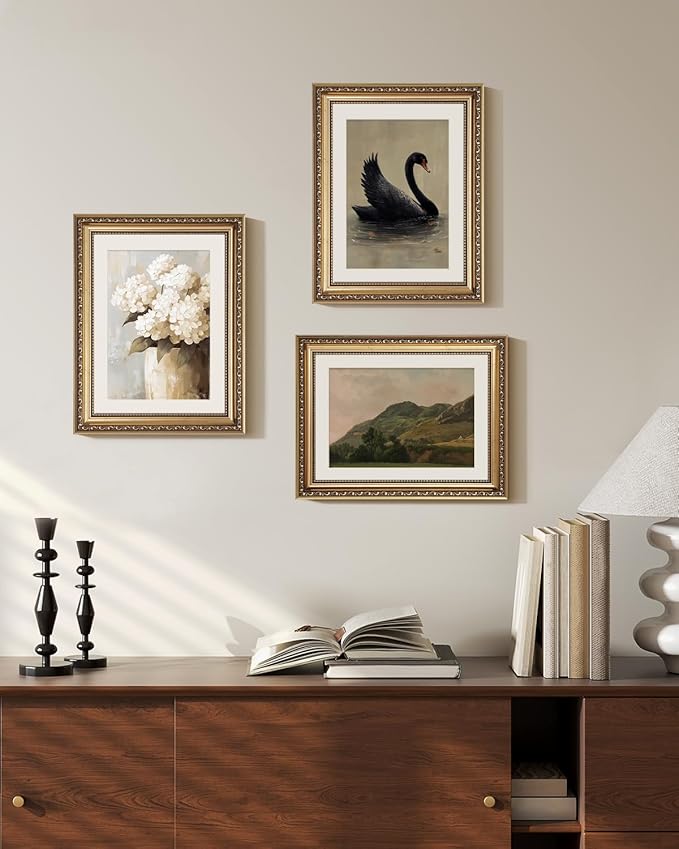 ARPEOTCY Vintage Gold Framed Wall Art Decor, 11x14 Inch Mountain Picture, Retro Landscape Wall Art for Bedroom Office Hallway, Farmhouse Bathroom Decor Aesthetic