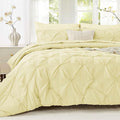 Sasttie King Size Comforter Set, 7-Piece Bed in a Bag, Pintuck Bedding Set for All Season, Includes Comforter, Flat Sheet, Fitted Sheet, Pillowcases and Pillowshams, Cream Yellow