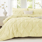 Sasttie King Size Comforter Set, 7-Piece Bed in a Bag, Pintuck Bedding Set for All Season, Includes Comforter, Flat Sheet, Fitted Sheet, Pillowcases and Pillowshams, Cream Yellow