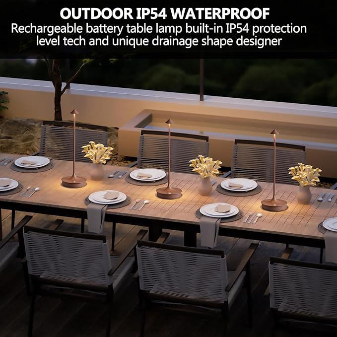 Cordless Table Lamps Rechargeable, LED Desk Lamp 4000mAh Battery Operated Outdoor Waterproof Portable Touch Dimmable Table Light for Patio/Restaurant/Bar/Indoor (Brown-2PC)