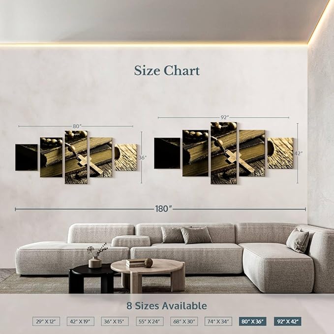 Elephant Stock Bible And Cross Wall Art Multi Piece Canvas - 5 Panel Christian Pictures Decor - Digital Design Canvas Print - Christian Wall Decor - 92" X 42"