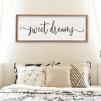 Surfapans Sweet Dreams Wall Decor Above Bed 40"x15" ofr Master Bedroom Guest Room Wood Framed Rustic Over Bed Wall Art Sign (Wood)