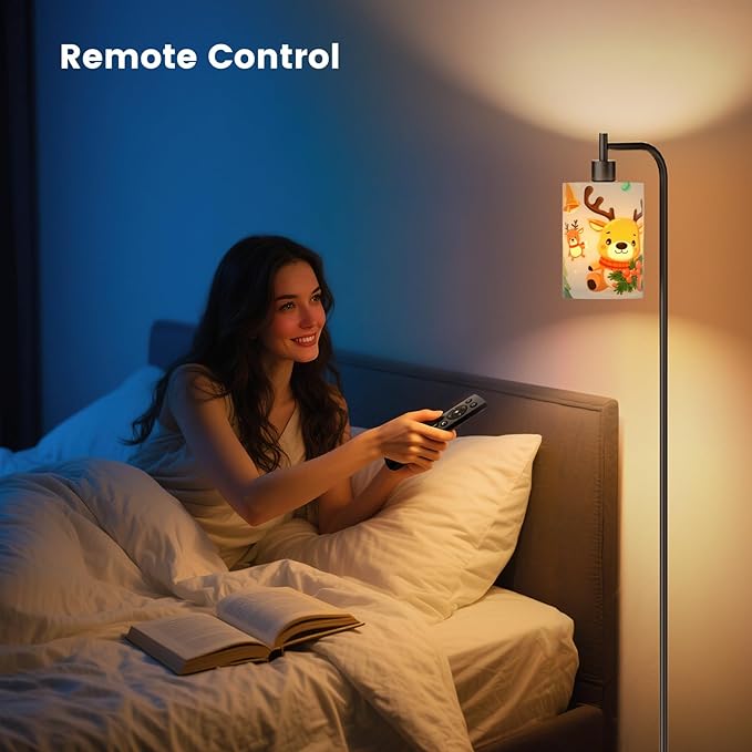Kids Floor Lamp with Linen Shade, Dimmable Tall Standing Lamp with Remote Control & 3 Color Temperatures, Modern Floor Lamps for Living Room Bedroom Kids Room, 9W LED Bulb Included