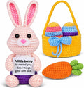 5 Pcs Finished Easter Positive Crochet Animals for Teen Girls & Adults Women, Handmade Filled Easter Basket with Crochet Bunny, Carrot, 2 Eggs, Easter Decoration Gifts Prefilled with Animal Stuffers