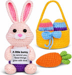 5 Pcs Finished Easter Positive Crochet Animals for Teen Girls & Adults Women, Handmade Filled Easter Basket with Crochet Bunny, Carrot, 2 Eggs, Easter Decoration Gifts Prefilled with Animal Stuffers