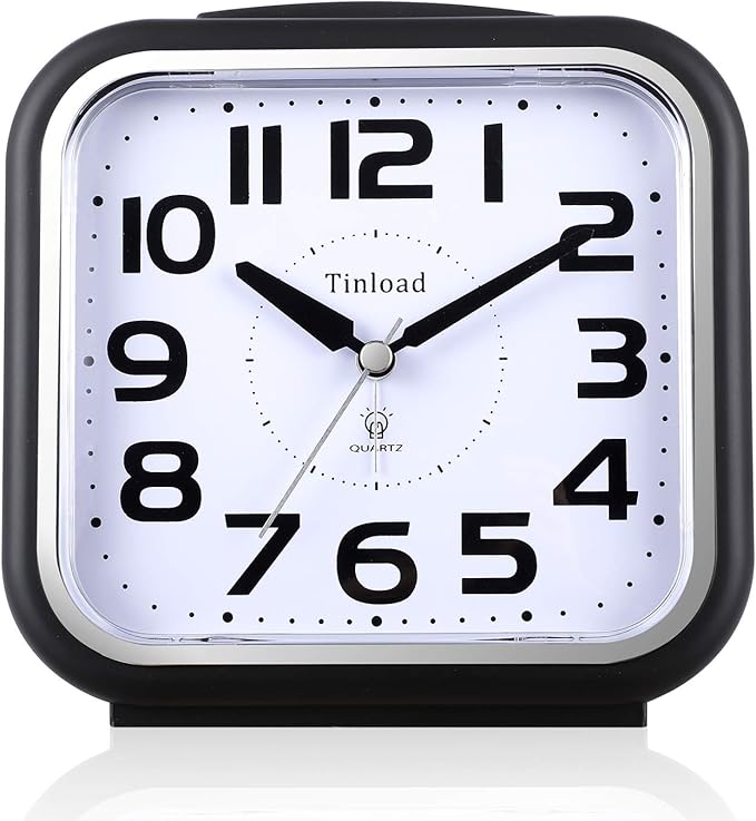 5.5" Large Analog Alarm Clock Silent Non Ticking, Gentle Wake, Beep Sounds, Increasing Volume, Battery Operated Snooze and Manual Light, Easy Set, Black (Best for Elder)