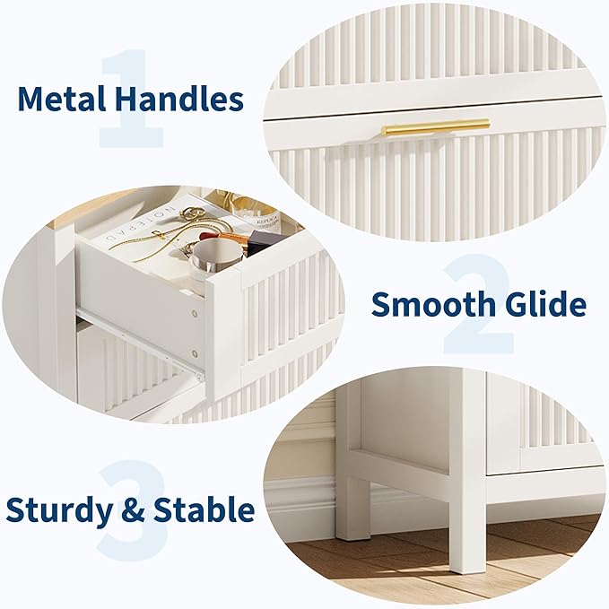 Garvee Fluted Dresser for Bedroom, Chest of Dressers 35.4 in Tall Dresser for Closet with 4 Fluted Dressers Chest with Clothes Storage Cabinet, Drawer Organizer for Bedroom, Living Room, Closet, White