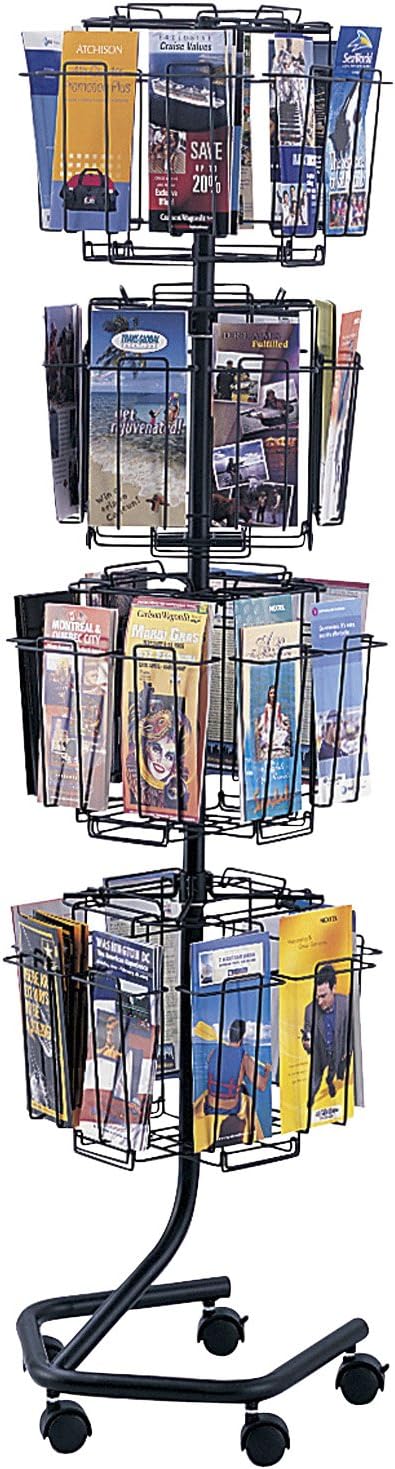 Safco Rotating Wire Brochure Holder, Metal Display Rack with 32 Pockets, Rolling Brochure Organizer, Powder Coat Finish, 5 Casters, Charcoal