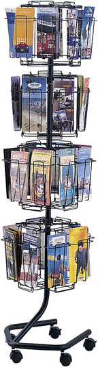 Safco Rotating Wire Brochure Holder, Metal Display Rack with 32 Pockets, Rolling Brochure Organizer, Powder Coat Finish, 5 Casters, Charcoal
