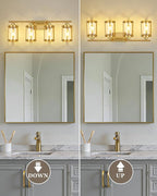 4-Light Brushed Gold Bathroom Light Fixtures, 29 Inch Modern Bathroom Vanity Lighting Fixtures Over Mirror with Clear Glass and Metal Cage Wall Sconce Lights for Bath, E26, OS-3014BG-4W