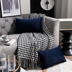 Navy Striped Couch Pillow Cases: 2 Pack 12x20 Inch Original Velvet Rectangular Throw Pillow Covers for Farmhouse Home Decor