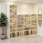 9Tier Foldable Shoe Rack Organizer for Closet,18Pairs Collapsible Plastic Shoe Shelf,Large Shoes Cabinet with Door,Clear Stackable Storage Box Easy Assembly,for Living Room(9Tier18Pairs Cream White)