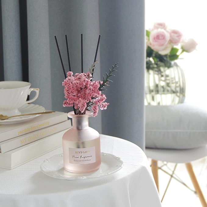Reed Diffuser Set – Scented Diffuser with Sticks Home Fragrance Diffusers for Home Reed Diffuser for Bathroom Shelf Decor (4.06oz Jasmine Rose)