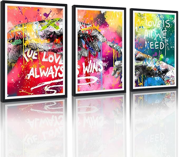 Novatique Banksy Canvas Wall Art Graffiti Pictures Wall Decor Hand Of God Pop Art Abstract Painting Street Art Pictures for Bedroom Living Room,24" x 36" x 3pcs