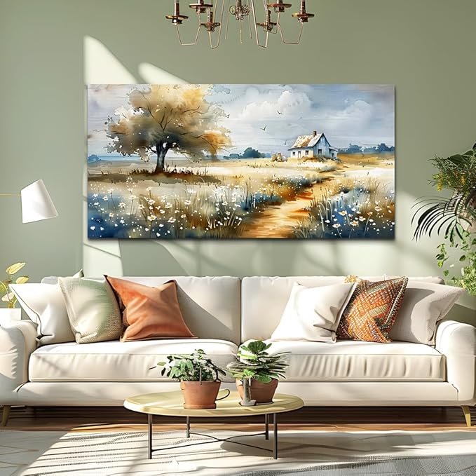 FUHAIHUA Large Canvas Wall Art For Bedroom Wall Decor For Living Room Modern Office Decorations Pastoral Pictures Scenery Watercolour Wall Paintings Artwork Farmhouse Home Decor Mural 30x60 In