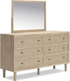 Signature Design by Ashley Cielden French Country 6-Drawer Dresser and Mirror with Safety Stop, Light Brown