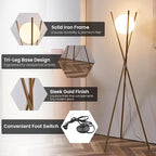 Ozarke Solstice Modern Frosted Glass Globe Floor Lamp (165cm) Contemporary LED Dimmable Lighting for Bedroom, Living Room, Hotel & Home Office (Gold)
