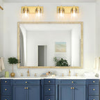 Vanity Light Fixture,2-Light Vanity Light for Bathroom,Brushed Gold Bathroom Vanity Lighting Over Mirror with Square Clear Glass Shade for Restroom