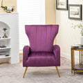 Modern Velvet Accent Chair, Channel Tufted Bedroom, Office or Living Room Furniture with Elegant Metal Legs, 26" Wide Armchair, Purple