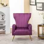 Modern Velvet Accent Chair, Channel Tufted Bedroom, Office or Living Room Furniture with Elegant Metal Legs, 26" Wide Armchair, Purple