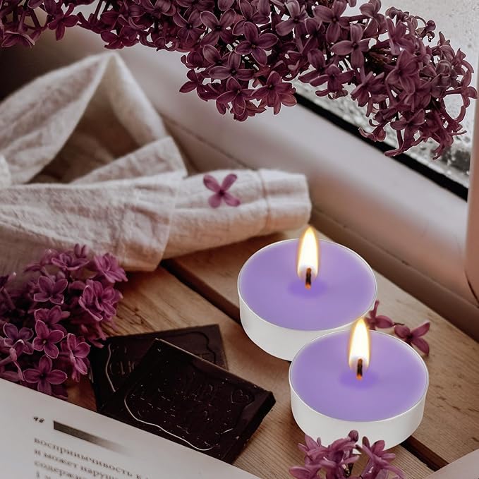 Purple Lavender Scented Tealight Candles - Giant 100 Pack Candles -Smokeless, 4 Hour Burn - Gift Set for Valentine's Day, Christmas, Weddings Centerpiece & Home Decor
