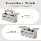Seventable Coffee Table, 47.2" Lift Top Coffee Table with 2 Storage Drawers and Hidden Compartment, Retro Center Table with Wooden Lift Tabletop for Living Room, Gray