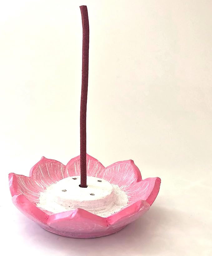 Clay Ceramic Incense Holder Pink Flower Design| Eco-Friendly Incense Burner Ash Catcher |Incense Sticks Stand | Handmade on Potter's Wheel & Hand-Painted