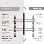 MORALVE Skirt Hangers Space Saving with Clips - 2 Pack - European Beechwood 5-Tier Hanger for Shorts, Skirts, and Pants - Closet Organizer and Storage Solution for Women with 360° Swivel Hook