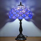 Tiffany Lamp Vintage Deep Blue Stained Glass Bead Table Lamp Desk Bedside Reading Light Decor Bedroom Living Room Home Office D12*H18 Inches