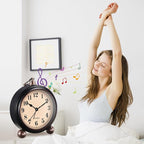 Analog Alarm Clock,Battery Powered Desk Clocks with Night Light,Silent Non Ticking,Retro Simply Design Alarm Clocks for Living Room, Bedroom, Bedside,Dormitory,Decor,Gift (Black)
