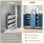 ONBRILL Shoe Cabinet with 3 Doors and Adjustable Shelves, 30 Pairs Shoe Storage Cabinet, 40 Inch Tall Farmhouse Shoe Rack Shoe Organizer Cabinet for Entryway Living Room Closet, Blue