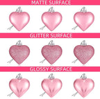 Skylety 30 Pieces Valentine's Day Heart Ornaments, Heart Shaped Decorations Tree Hanging Baubles for Valentine Wedding Anniversary, 3 Styles 2 Size (Pink)