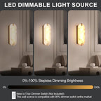 14.17in Alabaster Wall Sconces, Natural Marble Wall Light Set of Two, Modern LED Alabaster Sconces for Living Room Indoor Wall Lamps for Dining Room Stairs Bedroom,Brushed Gold
