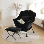 Lazy Chair with Ottoman, Large Black Lounge Accent Chair with Ottoman and FA Throw Pillow, Comfy Plush Reading Chair for Living Room Bedroom Dorm Room Office Apartment Relaxing Use