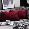 Burgundy Throw Pillow Covers: 2 Pack 12x20 Inch Original Striped Velvet Rectangular Decorative Pillow Cases for Farmhouse Couch