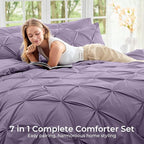 Sasttie Twin Comforter Set, 5-Piece Bed in a Bag, Pintuck Bedding Sets for All Season, Includes Comforter, Flat Sheet, Fitted Sheet, Pillowcase and Pillowsham, New Purple