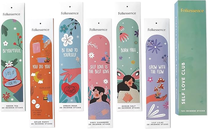 Folkulture Incense Sticks (120 Sticks) | Set of 6 Premium Incense for Aromatherapy, Valentines Day Gifts for Her | No Charcoal, Organic, Non Toxic, 45 Min Burn time Green Tea, Rose Insence-Sticks